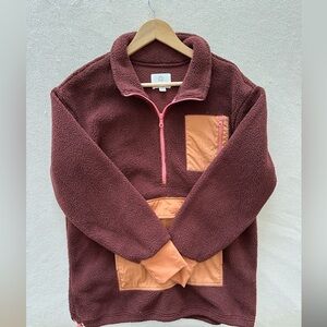 Aerie Offline Fleece Burgundy and Orange Fleece Pullover